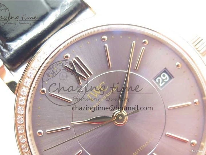 MIROTIME 1228 Durable Portofino 37mm RG V7F 1:1 Best Edition Gray Dial Diamonds Bezel on Black Leather Strap A 7089